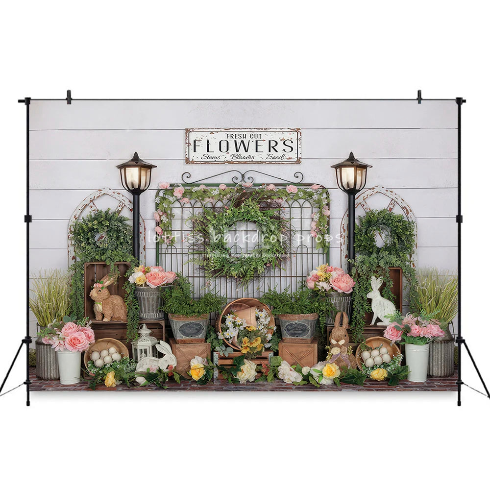 Easter Egg Cottage Garden Backdrops Kids Baby Photography Child Cake Smash Props Arch Spring Blooms Bunnies Backgrounds