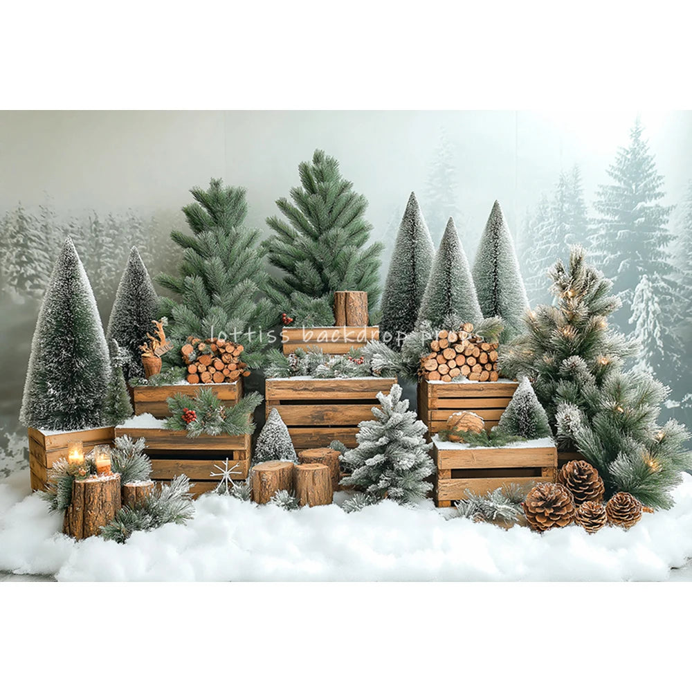 Winter Pine With Snowflake Street Backdrops Kids Adult Photography Child Baby Snowy Country Streets Lamp Camping Backgrounds