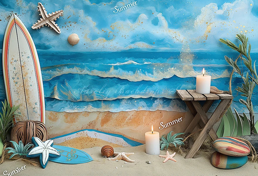 Summer Beach Surfboard Photography Backdrop Kids Baby Cake Smash Photocall Decors Seaside Blue Sky Child Adult Photo Backgrounds