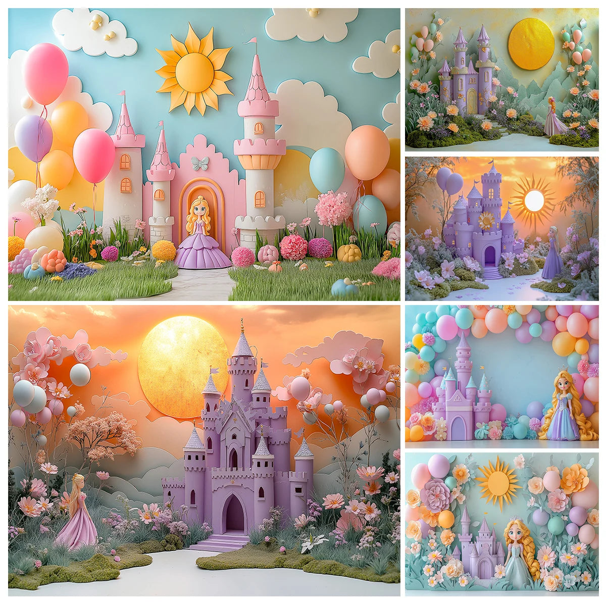 Wonderland Balloons Princess Castle Backdrops Kids Baby Birthday Cake Smash Photocall Backgrounds