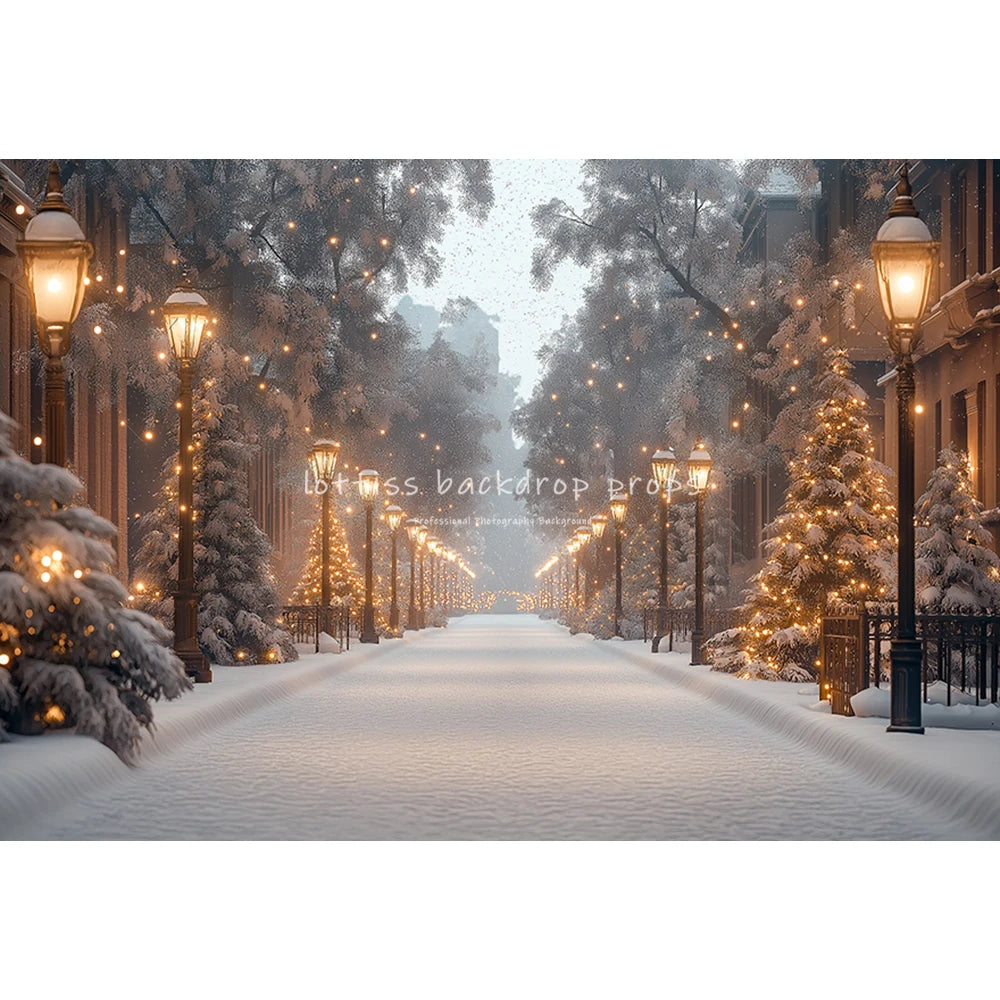 Winter Pine With Snowflake Street Backdrops Kids Adult Photography Child Baby Snowy Country Streets Lamp Camping Backgrounds