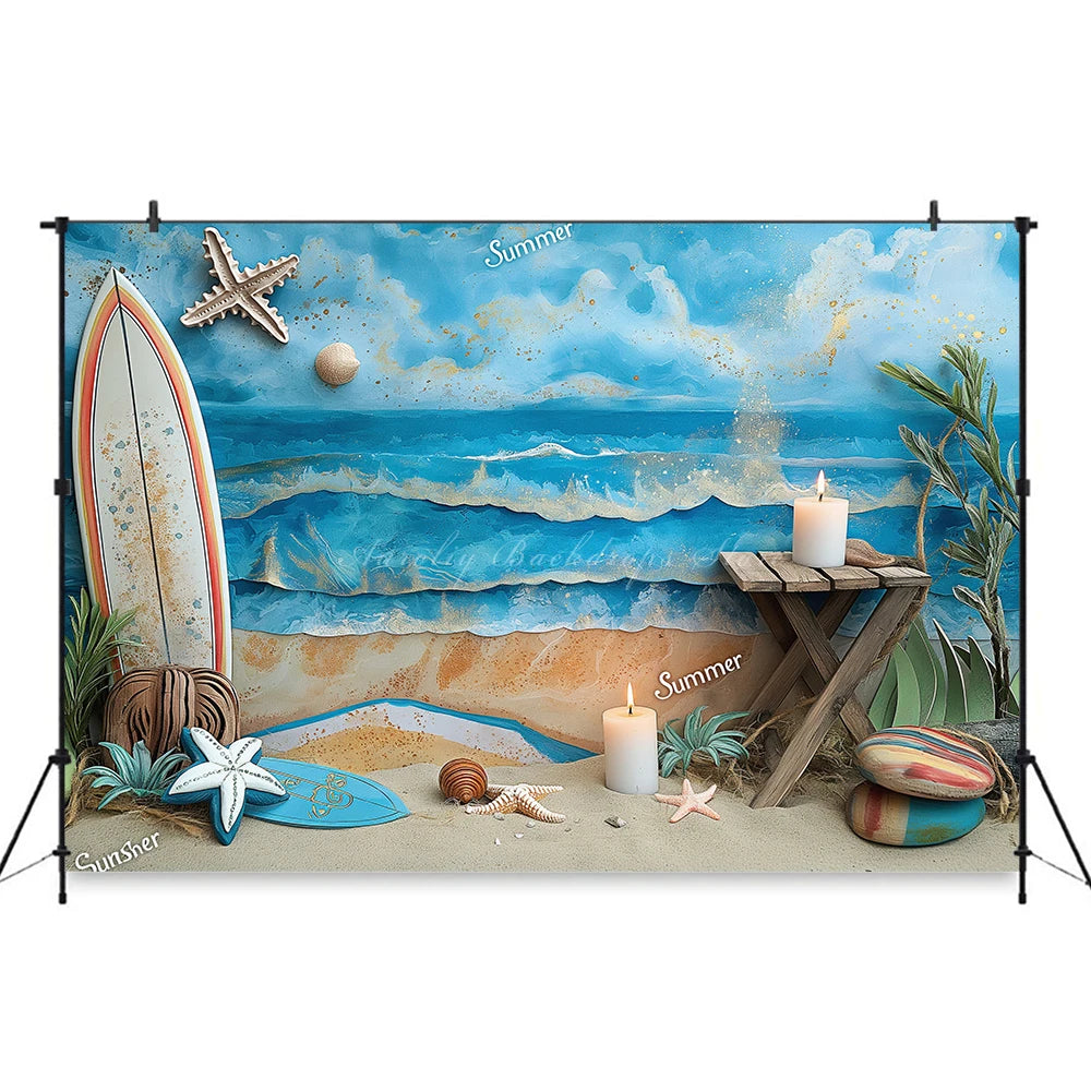 Summer Beach Surfboard Photography Backdrop Kids Baby Cake Smash Photocall Decors Seaside Blue Sky Child Adult Photo Backgrounds