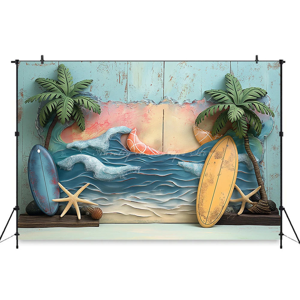Summer Beach Surfboard Photography Backdrop Kids Baby Cake Smash Photocall Decors Seaside Blue Sky Child Adult Photo Backgrounds
