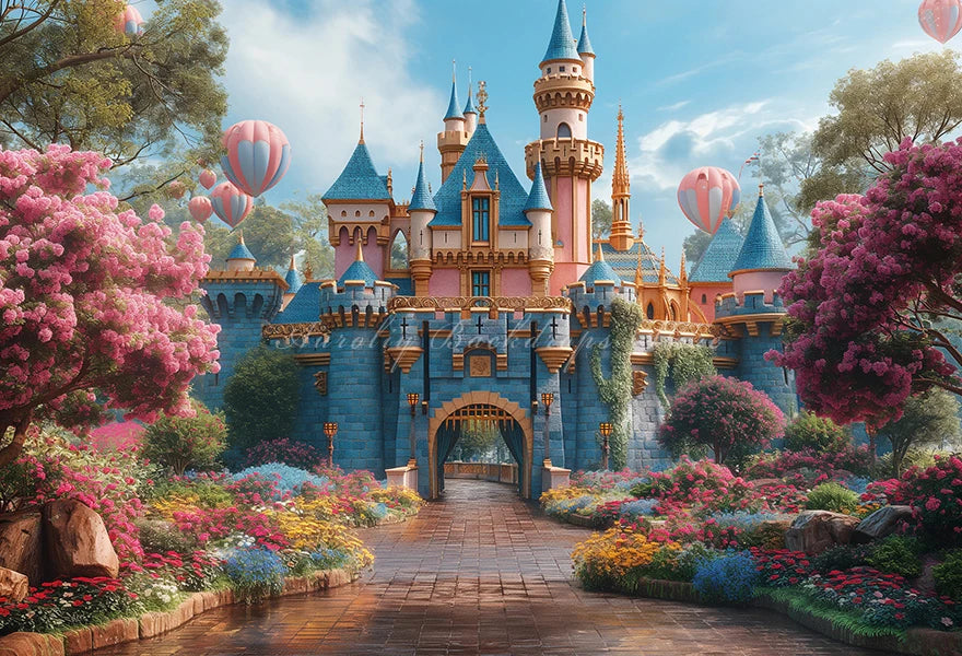 Magical Castle Photography Backdrop Hot Air Balloon Kids Baby Cake Smash Photocall Decors Child Adult Birthday Party Backgrounds