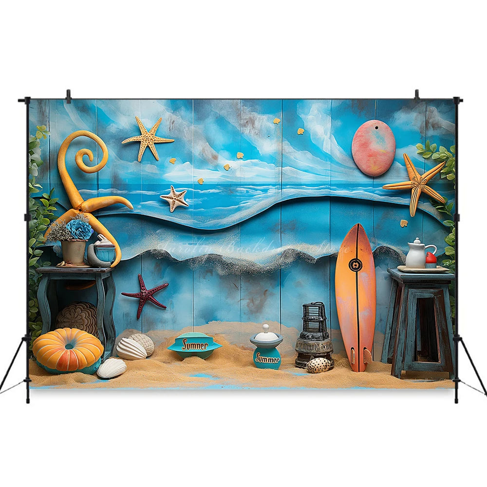 Summer Beach Surfboard Photography Backdrop Kids Baby Cake Smash Photocall Decors Seaside Blue Sky Child Adult Photo Backgrounds