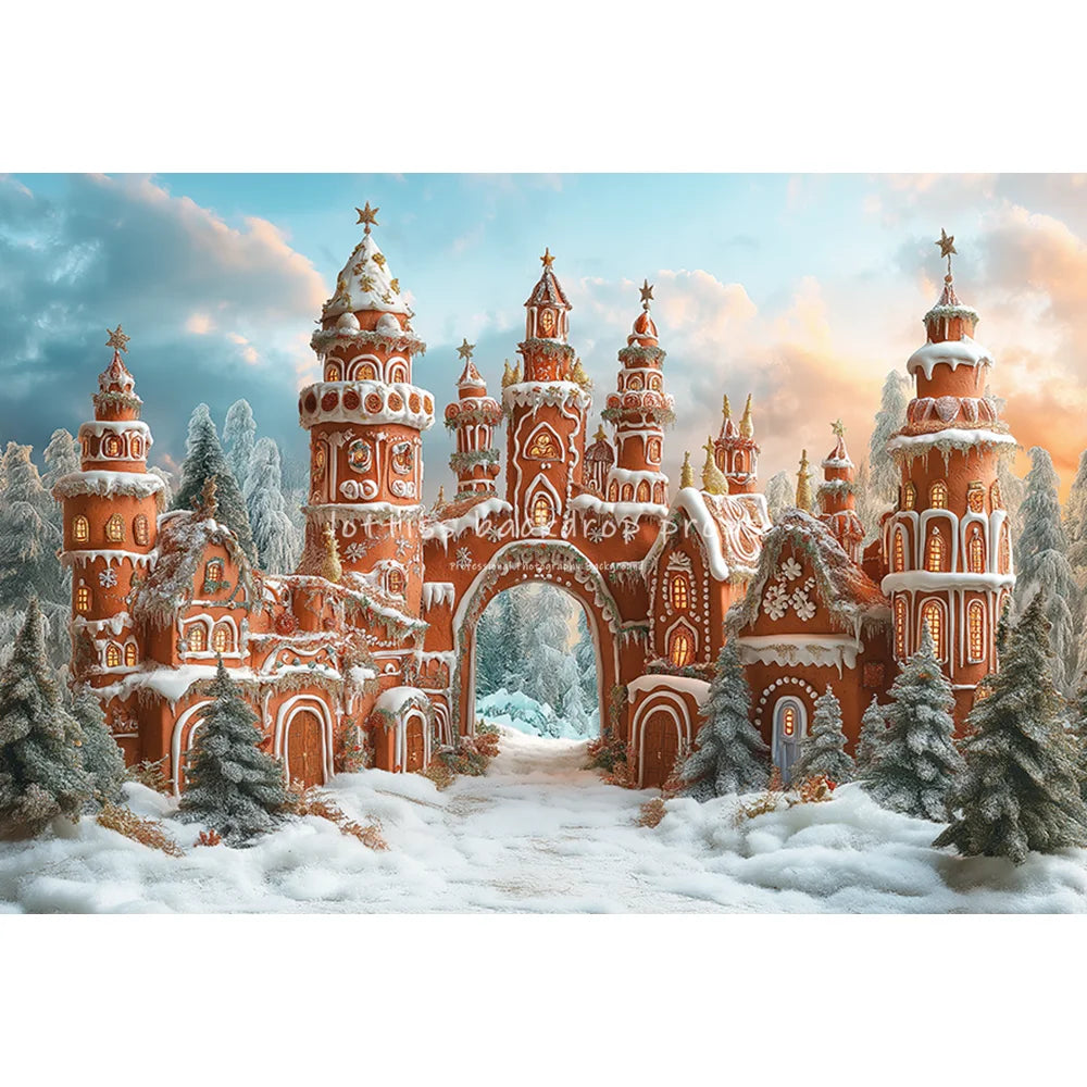 Christmas Snowy Retro Arch Door Entrance Backdrops Kids Adult Photography Child Baby Photocall WInter Forest Castle Backgrounds