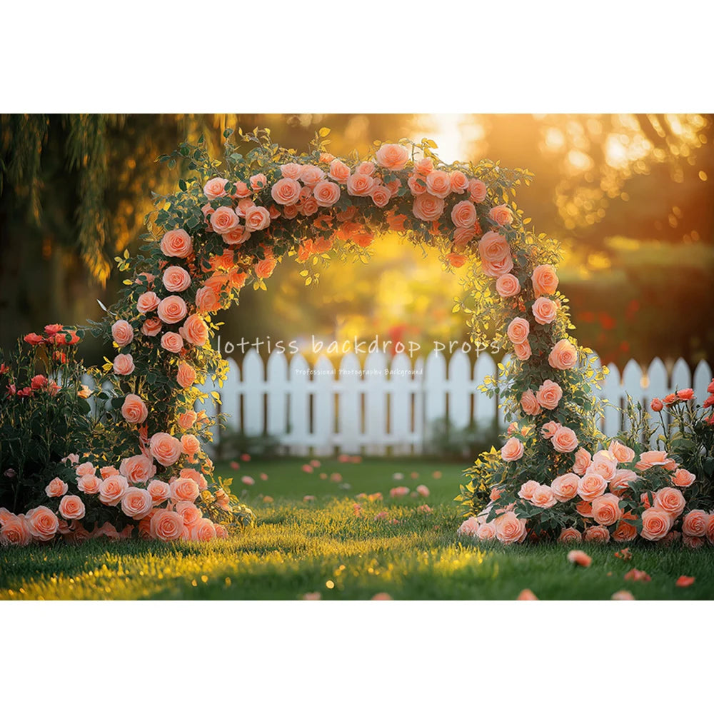 Valentine Floral Arch Entrance Backdrops Kids Baby Photocall Decors Spring Garden Rose Heart Decors Backgrounds