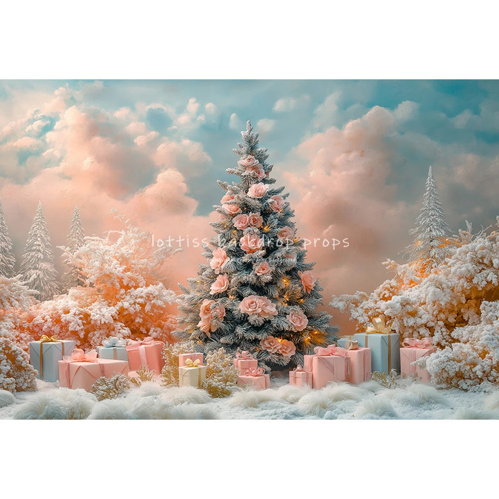 Pink Xmas Tree Backdrops Kids Adult Photography Child Baby Photocall Decors Snowy Forest Winter Wonderland Backgrounds