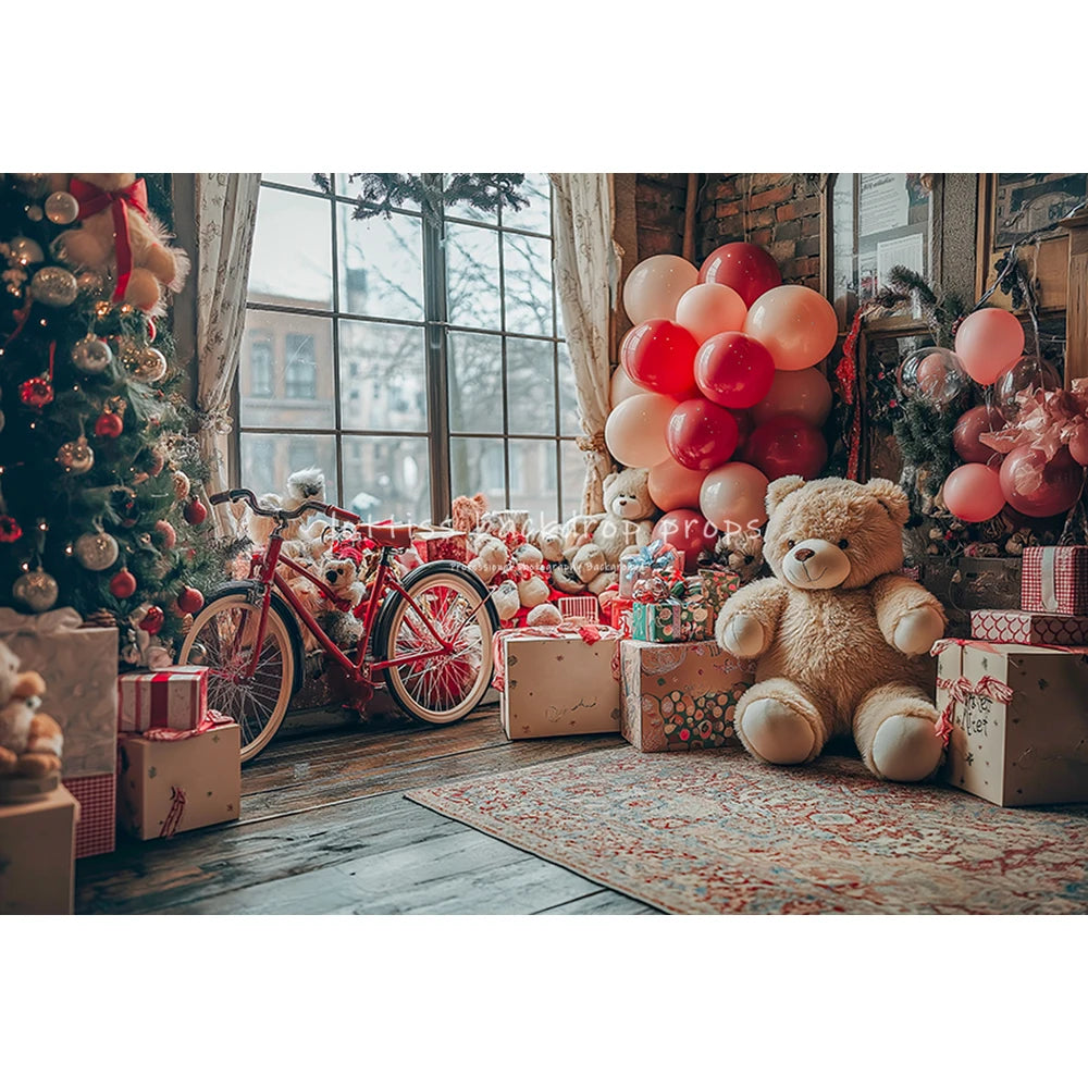 Christmas Streets Bicycle Cottage Backdrops Kids Adult Photography Props Child Photocall Winter Window Snowflake Backgrounds
