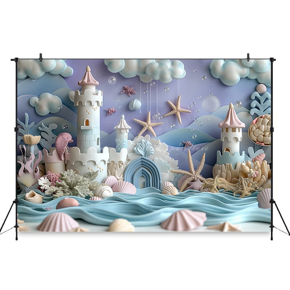 Cute Undersea Castle Backdrop Kids Baby Cake Smash Photography Props Child Girls Adult Birthday Backgrounds