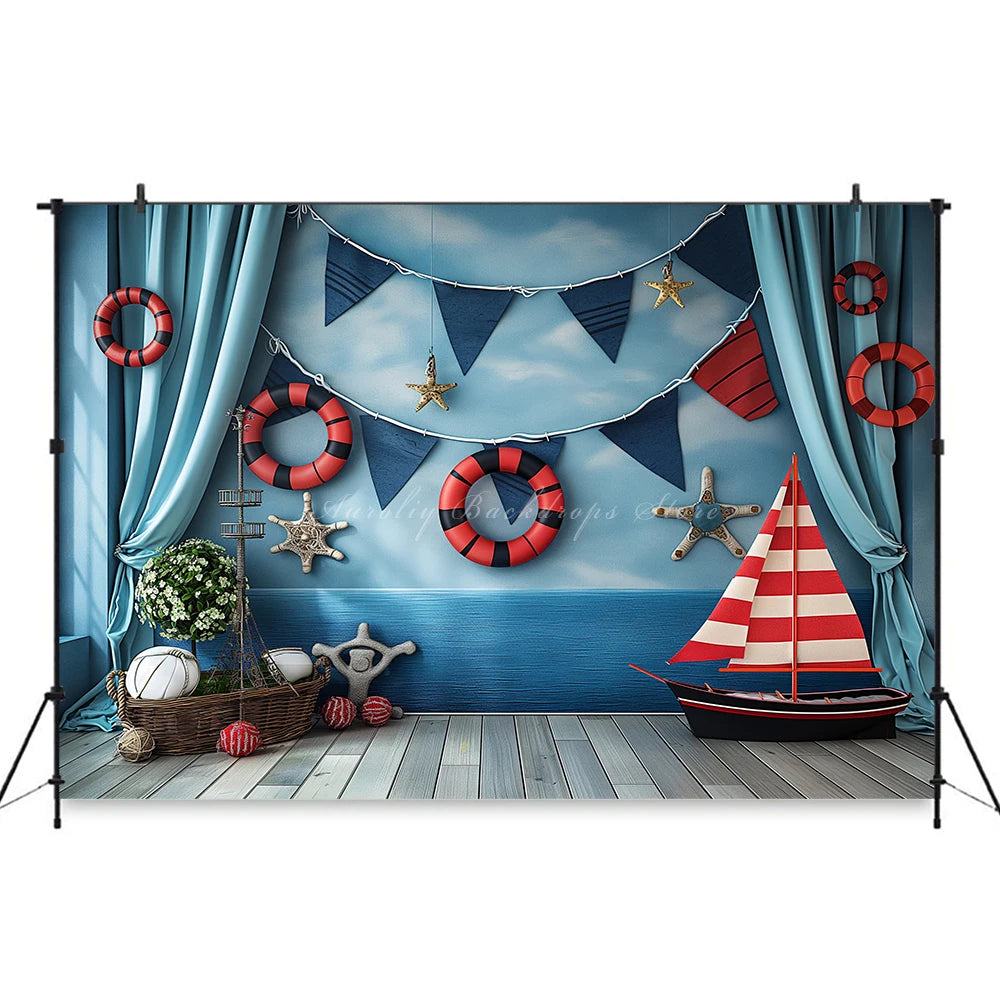 Navigation Exploration Backdrop Kids Baby Cake Smash Photography Props Sea Boat Child Adult Birthday Studio Backgrounds