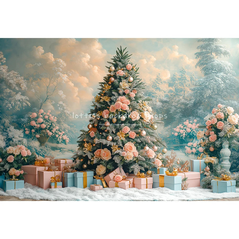 Pink Xmas Tree Backdrops Kids Adult Photography Child Baby Photocall Decors Snowy Forest Winter Wonderland Backgrounds