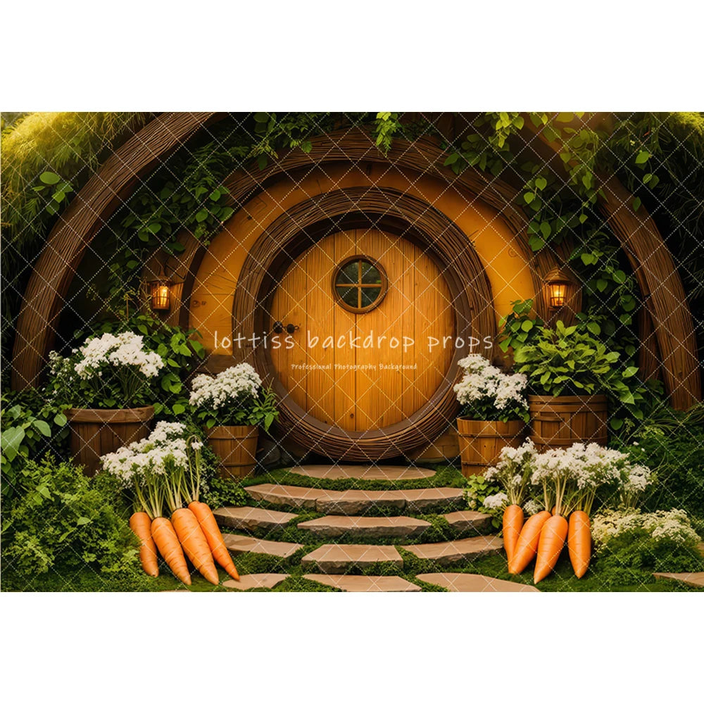 Easter Bunny Garden Backdrops Kids Baby Photography Child Adult Photocall  Eggs Floral Carrots Barn Rustic Door Backgrouds