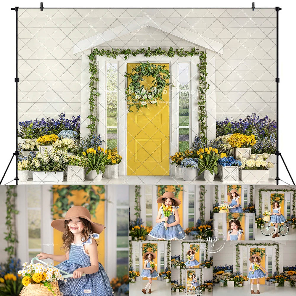Easter Bright Floral Farmhouse Backdrops Spring Photography Child Baby Photocall Decors Floral Cottage Door Backgrounds