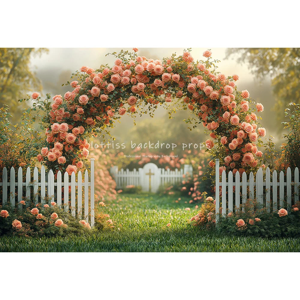 Valentine Floral Arch Entrance Backdrops Kids Baby Photocall Decors Spring Garden Rose Heart Decors Backgrounds