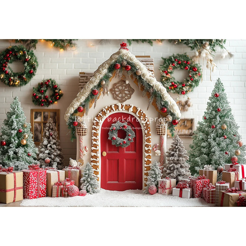 Christmas Gingerbread House Backdrops Kids Family Photography Child Baby Photocall Decors Snowflake Forest Cottage Backgrounds