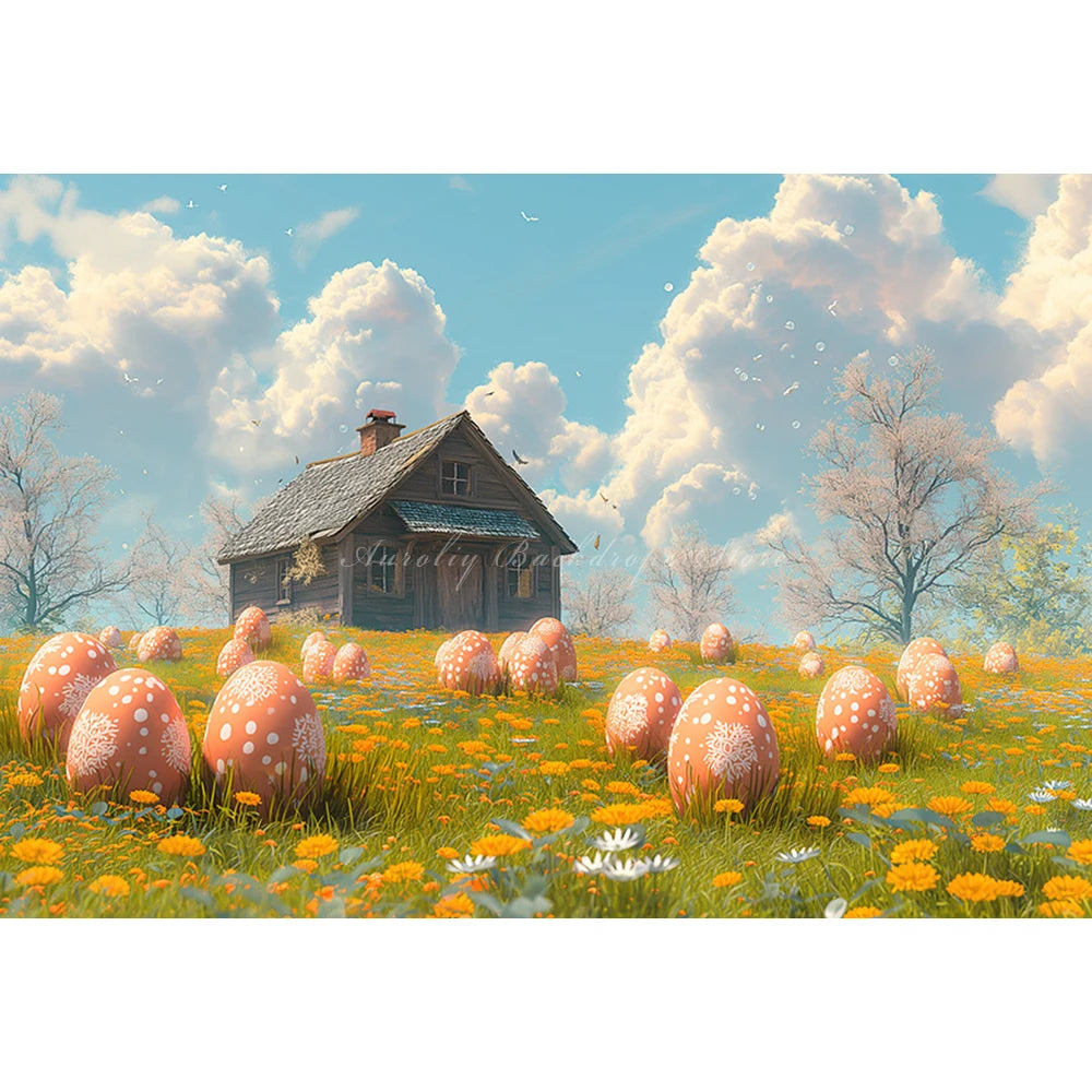 Easter House and Eggs Backdrop Kids Baby Cake Smash Photography Props Child Girls Adult Photo Studio Backgrounds