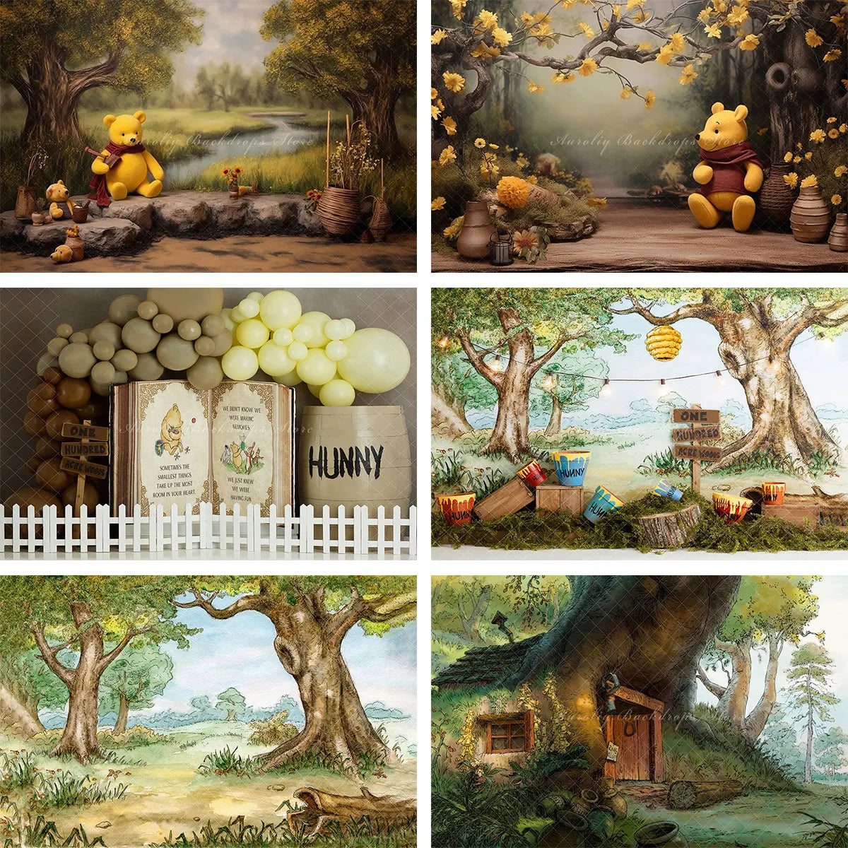 Pooh Bear Forest Backdrop Kids Baby Cake Smash Photography Props Honey Acrewoods Child Birthday Dceor Studio Backgrounds
