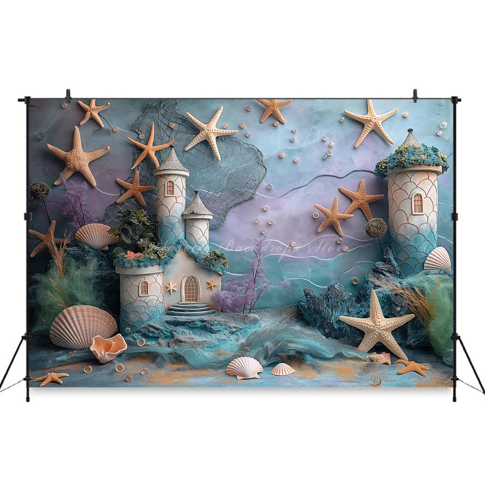 Cute Undersea Castle Backdrop Kids Baby Cake Smash Photography Props Child Girls Adult Birthday Backgrounds