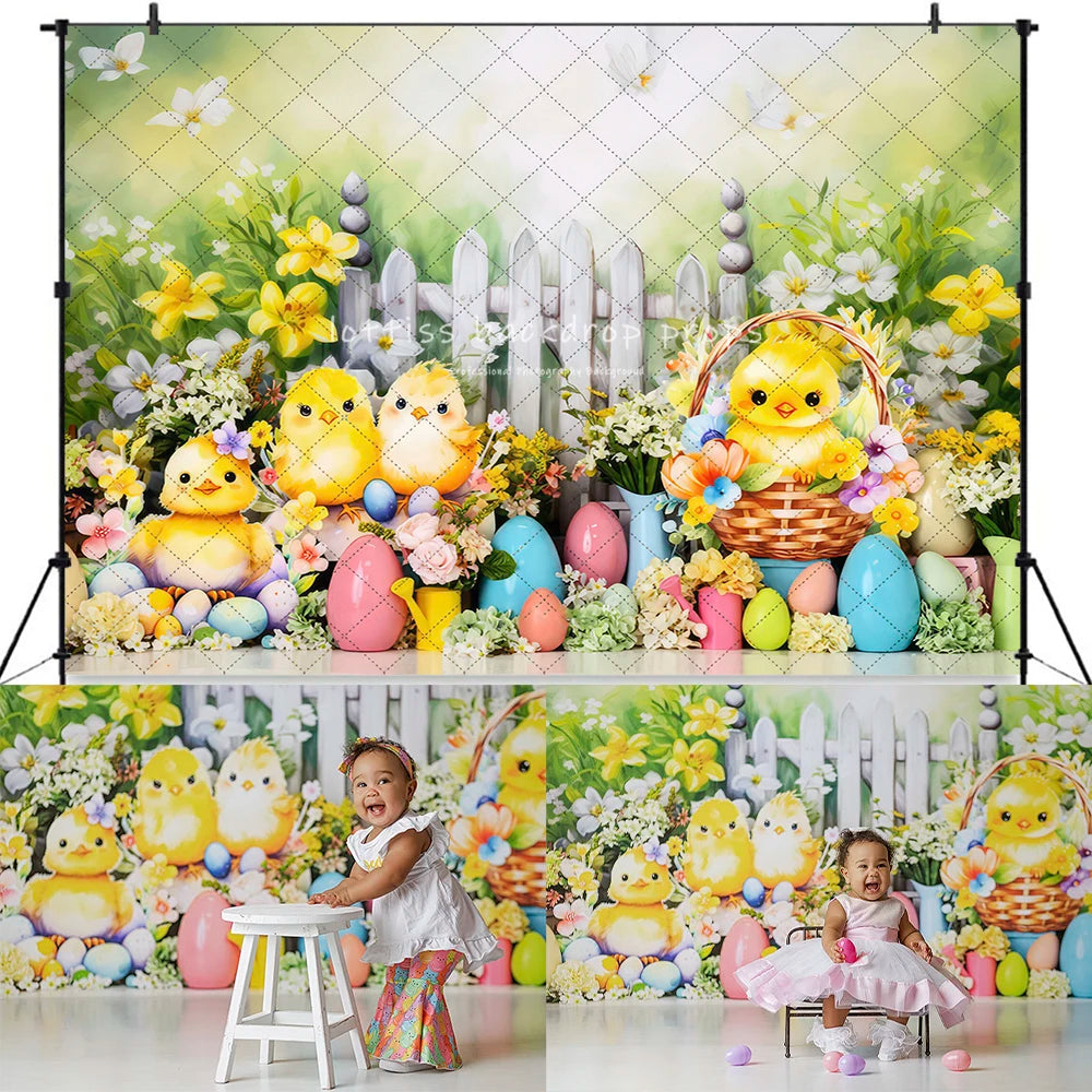 Easter Bunny Backdrops Kids Baby Birthday Cake Smash Props Child Adult Photocall Decors Spring Flower Market Plants Backgrounds