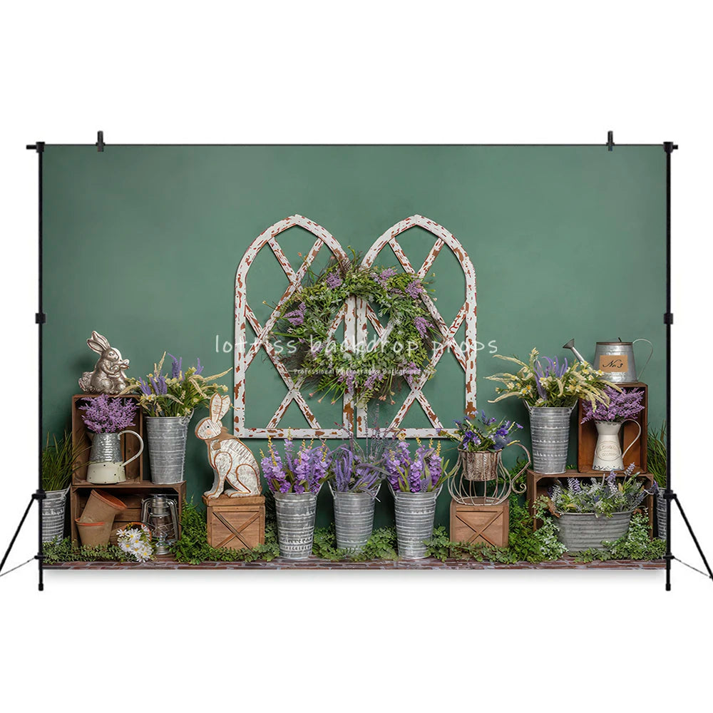 Easter Egg Cottage Garden Backdrops Kids Baby Photography Child Cake Smash Props Arch Spring Blooms Bunnies Backgrounds