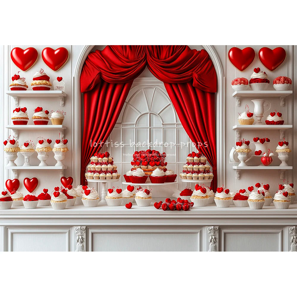 Valentine's Day Kitchen Backdrops Kids Lover Photography Red Heart Rose Decors Child Baby Photocall Cooking Cupboard Backgrounds