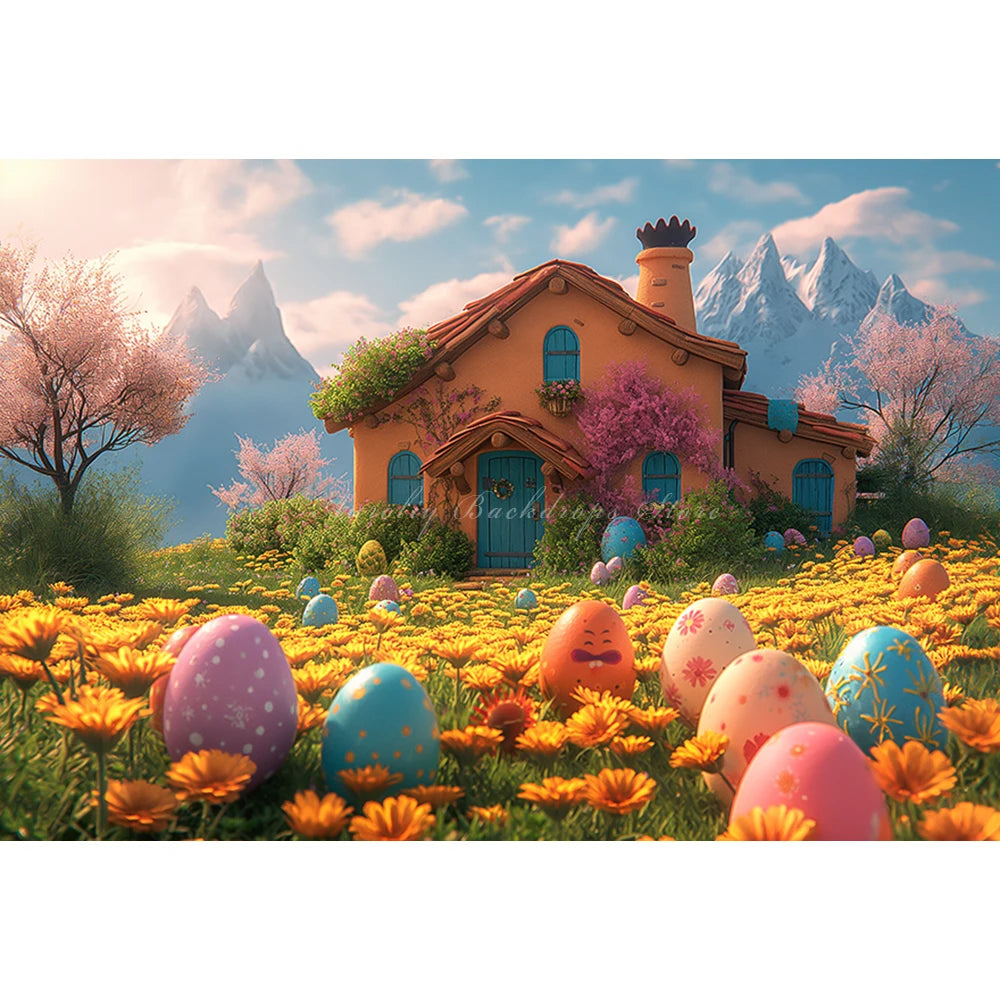 Easter House and Eggs Backdrop Kids Baby Cake Smash Photography Props Child Girls Adult Photo Studio Backgrounds