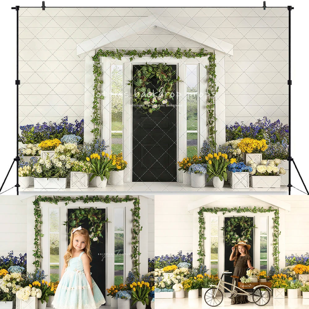Easter Bright Floral Farmhouse Backdrops Spring Photography Child Baby Photocall Decors Floral Cottage Door Backgrounds