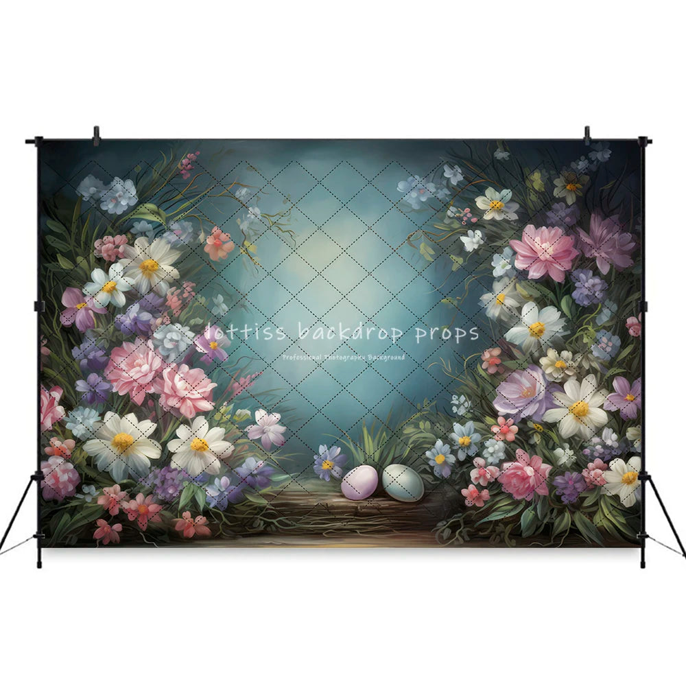 Easter Egg Cottage Garden Backdrops Kids Baby Photography Child Cake Smash Props Arch Spring Blooms Bunnies Backgrounds