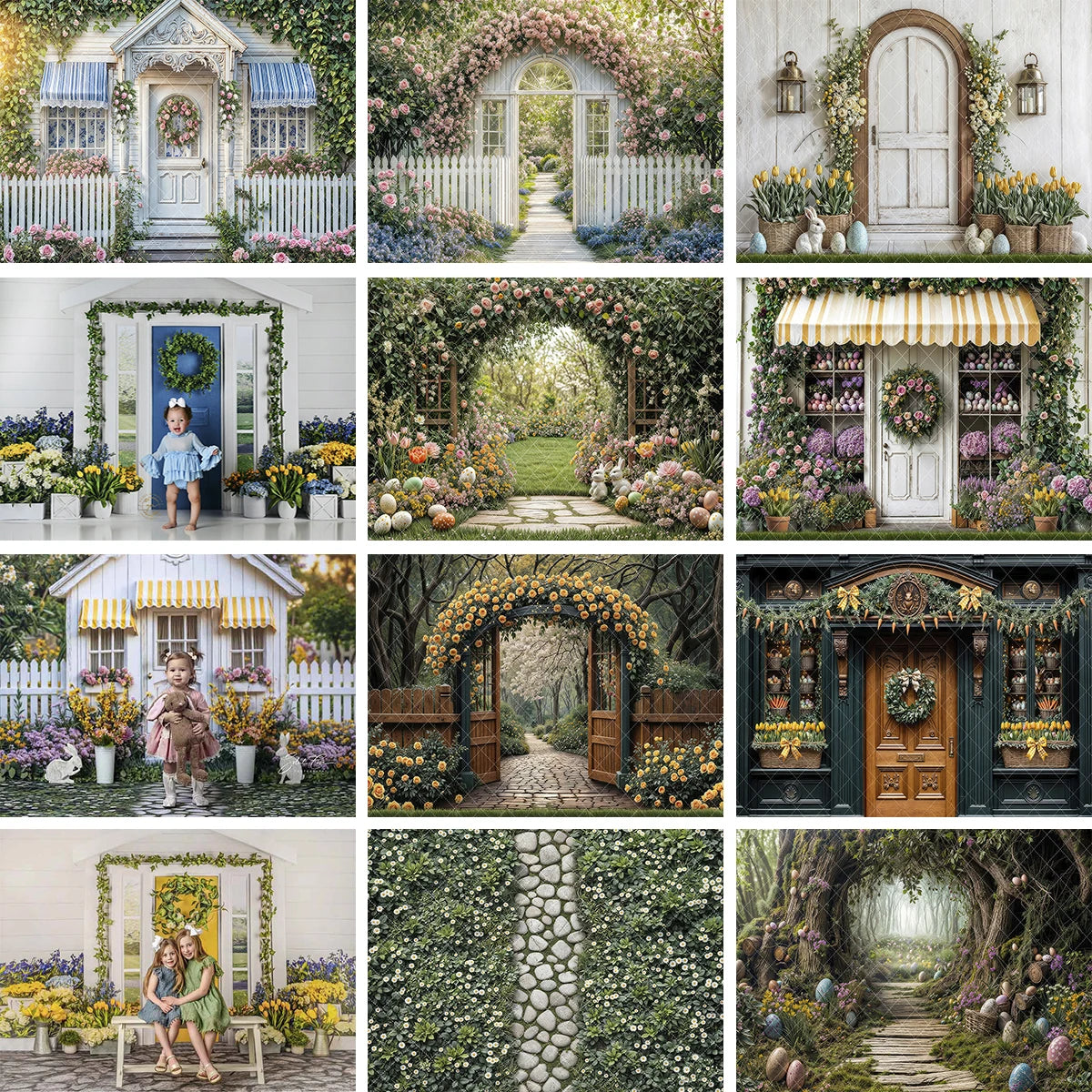 Easter Purple Spring Pathway Backdrops Kids Adult Photography Child Baby Photocall Easter Eggs Garden Entrance Backgrounds