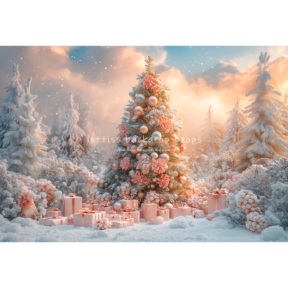 Pink Xmas Tree Backdrops Kids Adult Photography Child Baby Photocall Decors Snowy Forest Winter Wonderland Backgrounds