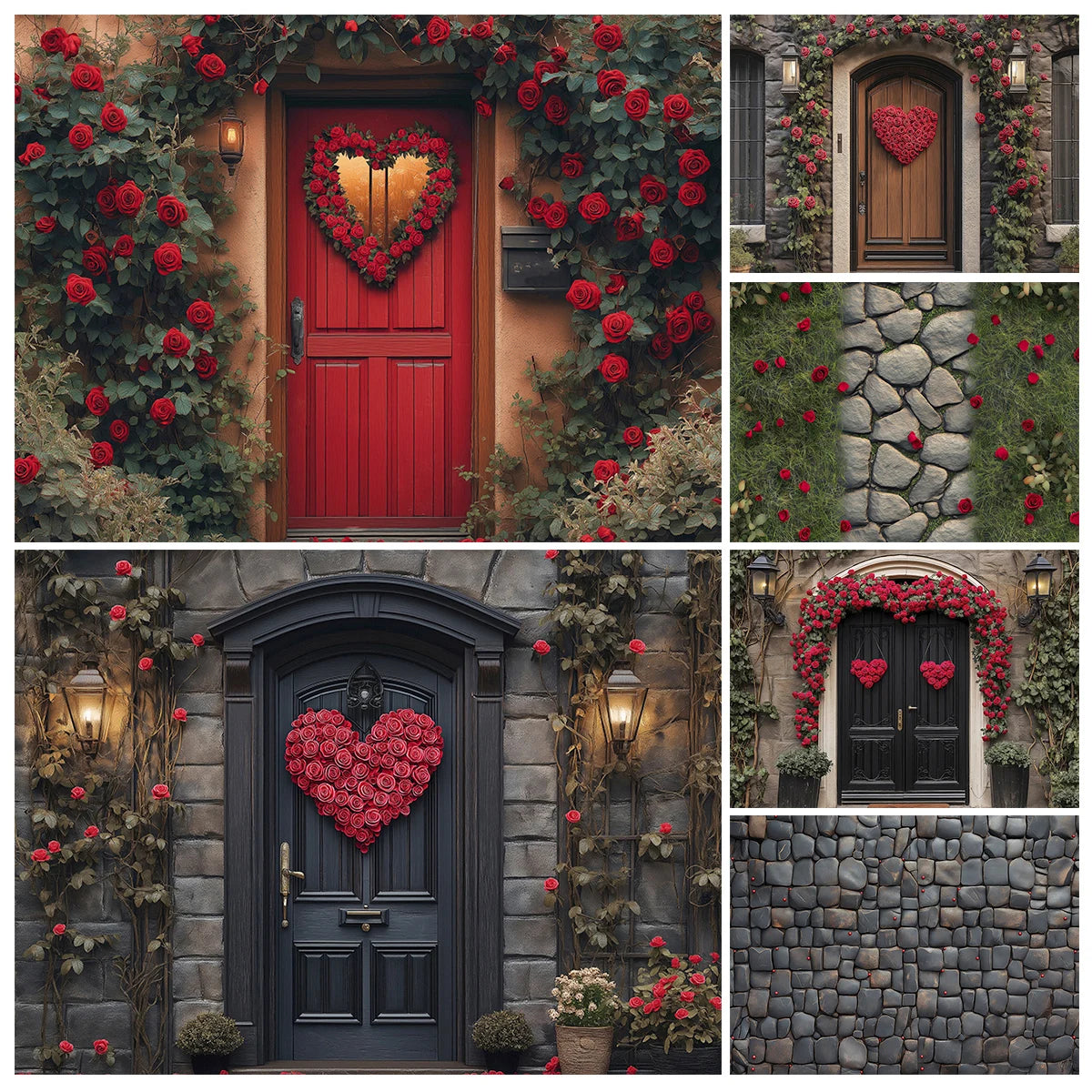 Valentine's Day Cottage Backdrops Kids Lover Photography Child Baby Photocall Rose Brick House Outwall Garden Stone Road Backgro