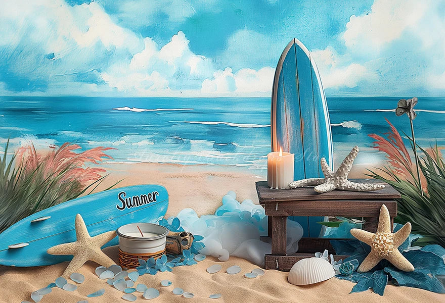 Summer Beach Surfboard Photography Backdrop Kids Baby Cake Smash Photocall Decors Seaside Blue Sky Child Adult Photo Backgrounds