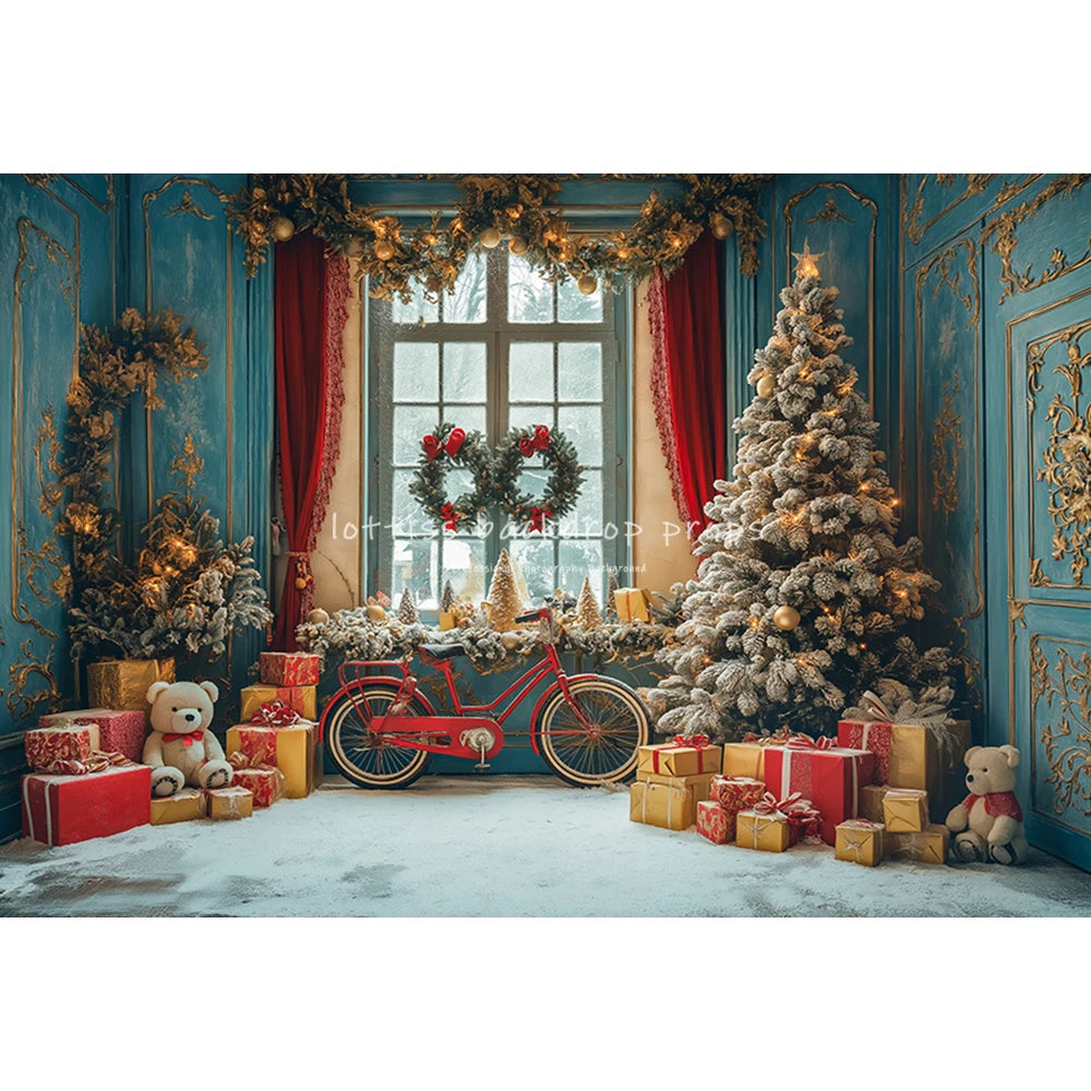 Christmas Streets Bicycle Cottage Backdrops Kids Adult Photography Props Child Photocall Winter Window Snowflake Backgrounds