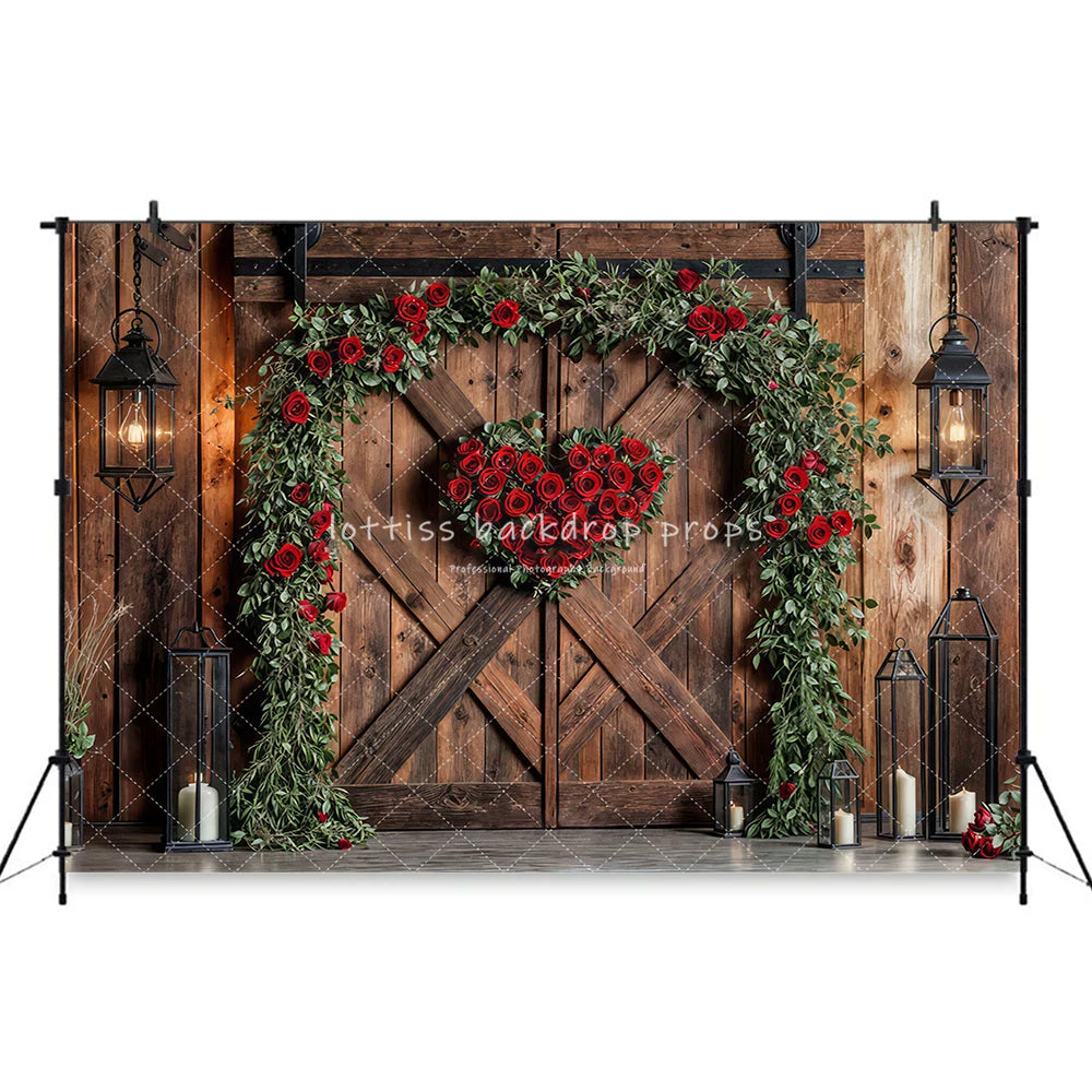 Valentine‘s Day Flower Market Barn Backdrops Kids Adult Photography Child Baby Photography Rose Cottage Door Backgrounds