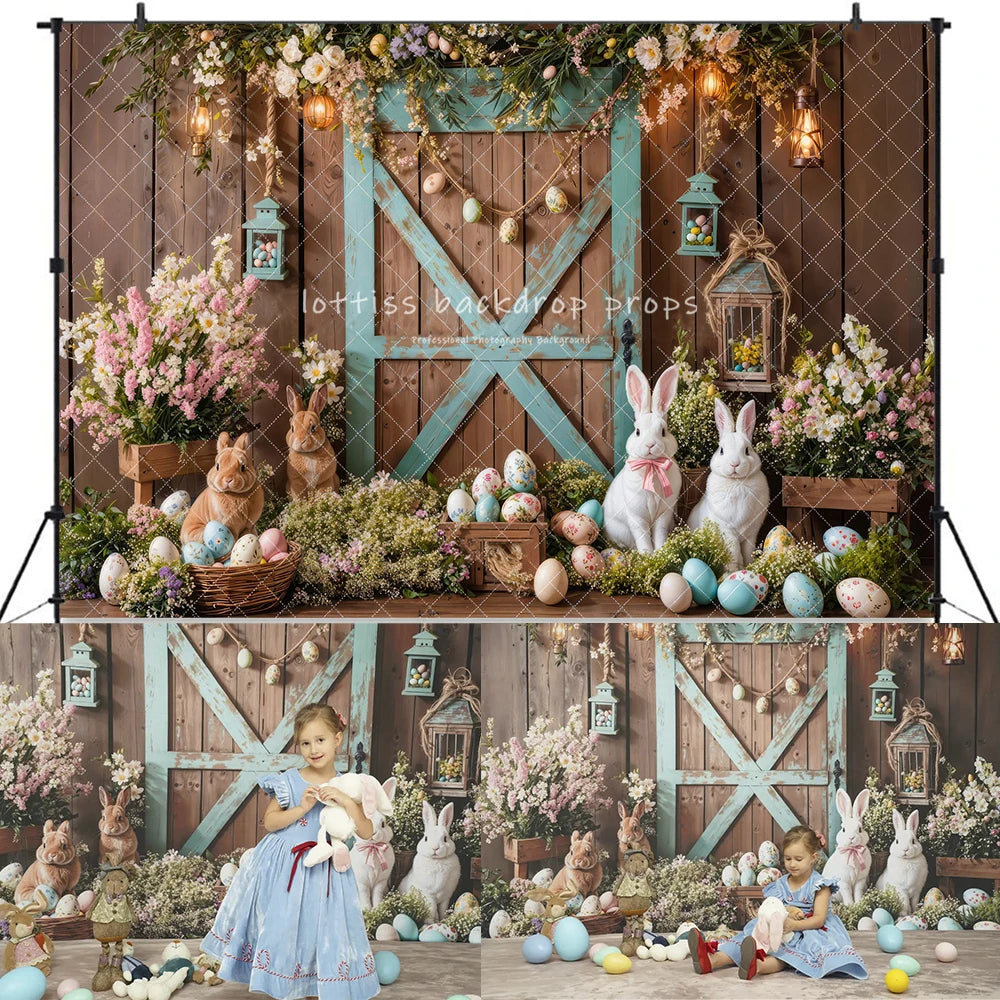 Easter Bunny Garden Backdrops Kids Baby Photography Child Adult Photocall  Eggs Floral Carrots Barn Rustic Door Backgrouds