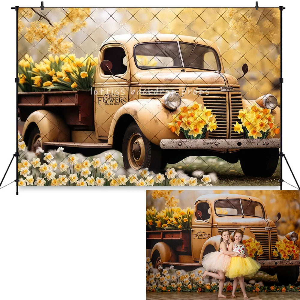Easter Bunny Backdrops Kids Baby Birthday Cake Smash Props Child Adult Photocall Decors Spring Flower Market Plants Backgrounds