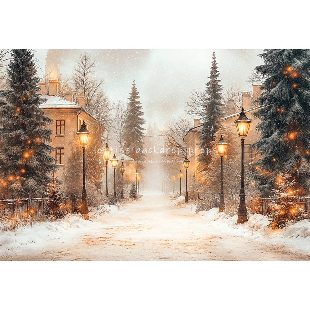 Winter Pine With Snowflake Street Backdrops Kids Adult Photography Child Baby Snowy Country Streets Lamp Camping Backgrounds