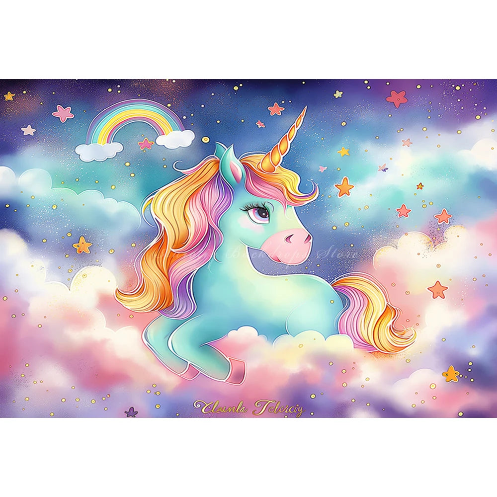 Colourful Unicorn Photography Backdrop Kids Baby 1st Birthday Photocall Decors Child Girls Adult Cake Smash Photo Backgrounds