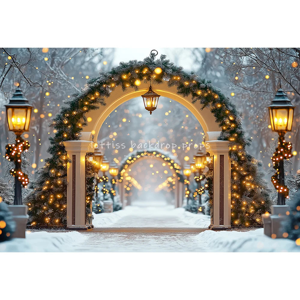 Christmas Snowy Retro Arch Door Entrance Backdrops Kids Adult Photography Child Baby Photocall WInter Forest Castle Backgrounds