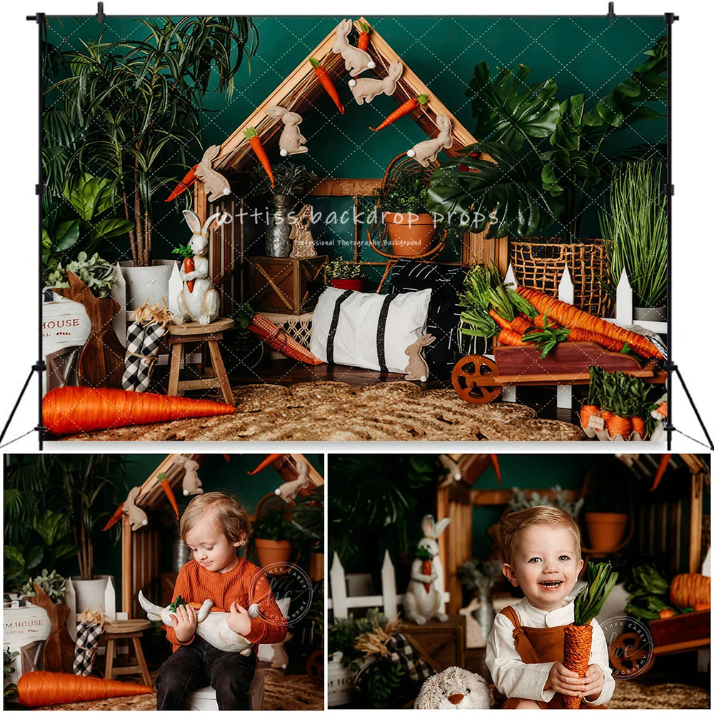 Easter Bunny Backdrops Kids Baby Birthday Cake Smash Props Child Adult Photocall Decors Spring Flower Market Plants Backgrounds