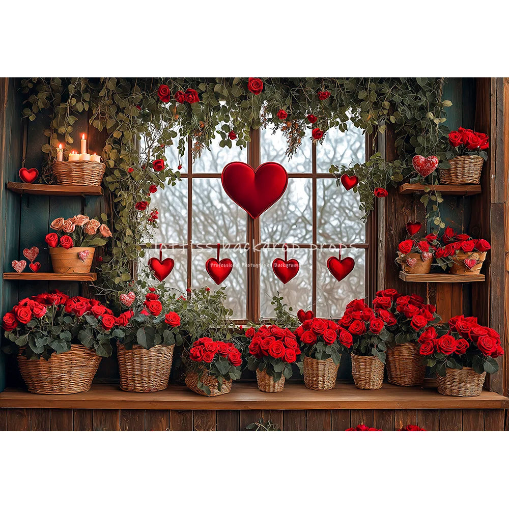 Valentine's Day Kitchen Backdrops Kids Lover Photography Child Baby Photocall Rose Windows Cooking Room Cupboard Backgrounds