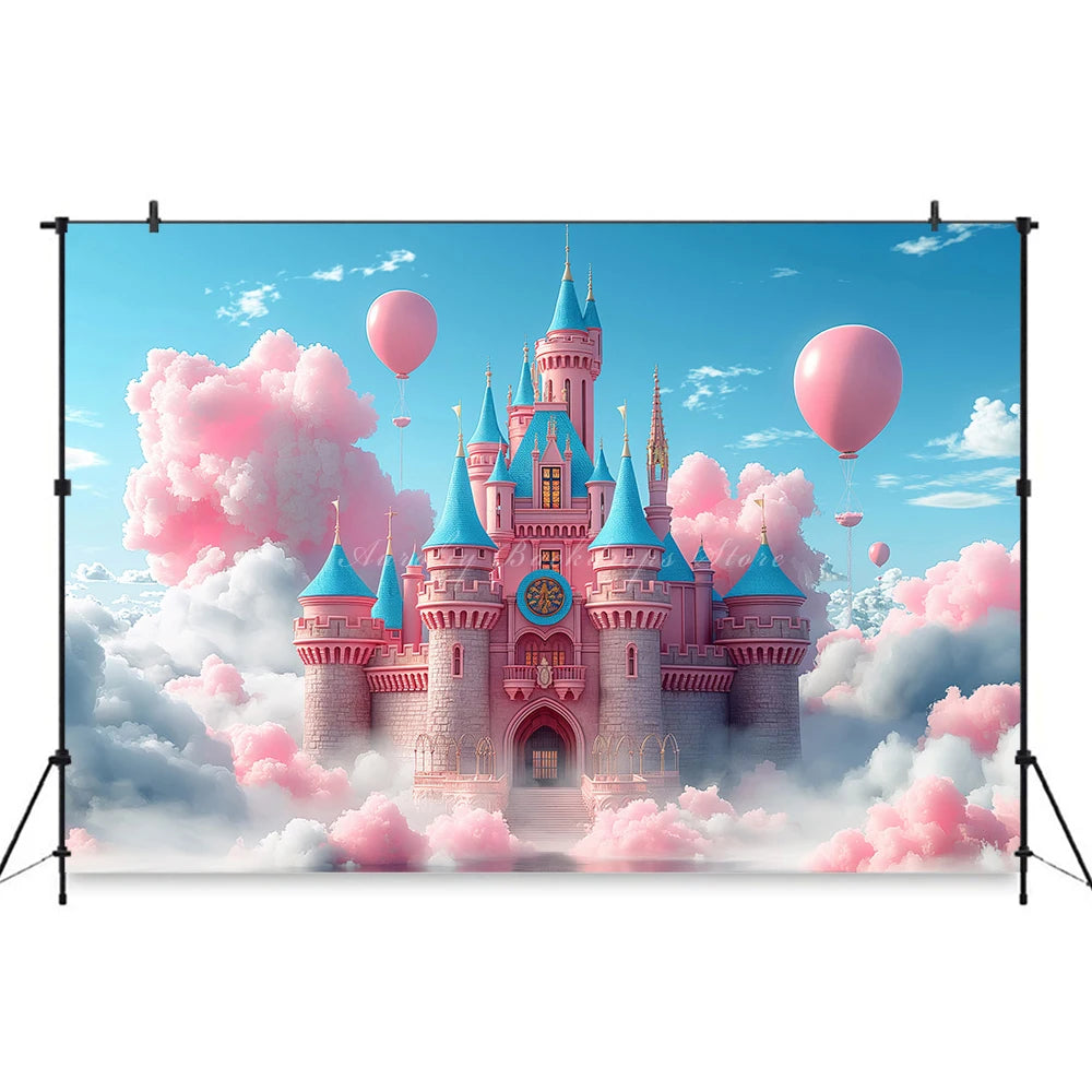 Magical Castle Photography Backdrop Hot Air Balloon Kids Baby Cake Smash Photocall Decors Child Adult Birthday Party Backgrounds