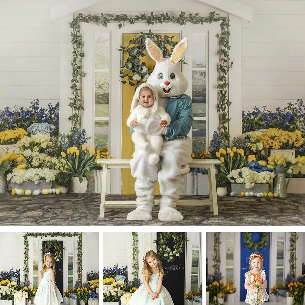 Easter Bright Floral Farmhouse Backdrops Spring Photography Child Baby Photocall Decors Floral Cottage Door Backgrounds