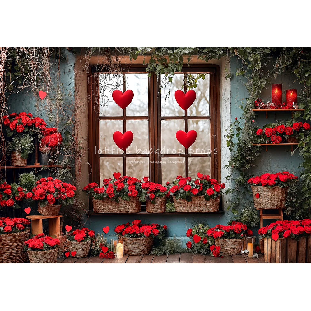 Valentine's Day Kitchen Backdrops Kids Lover Photography Child Baby Photocall Rose Windows Cooking Room Cupboard Backgrounds