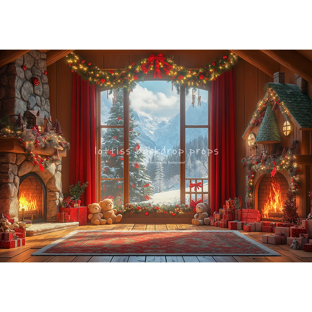 Xmas Trees Windows Backdrops Kids Adult Photography Child Baby Photocall Christmas Living Room Fireplace Backgrounds