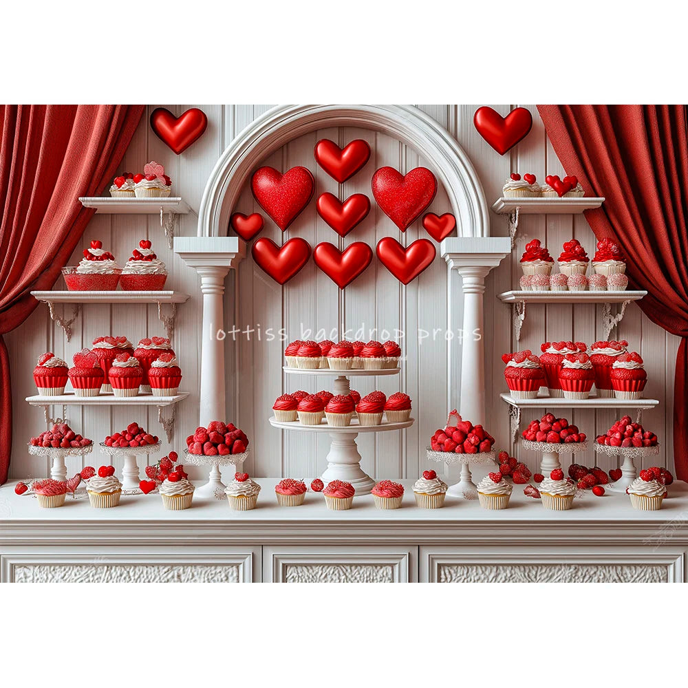 Valentine's Day Kitchen Backdrops Kids Lover Photography Red Heart Rose Decors Child Baby Photocall Cooking Cupboard Backgrounds