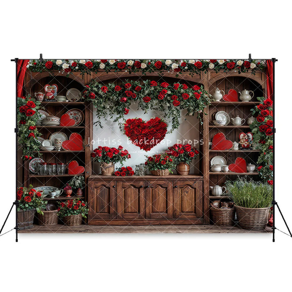 Valentine‘s Day Flower Market Barn Backdrops Kids Adult Photography Child Baby Photography Rose Cottage Door Backgrounds