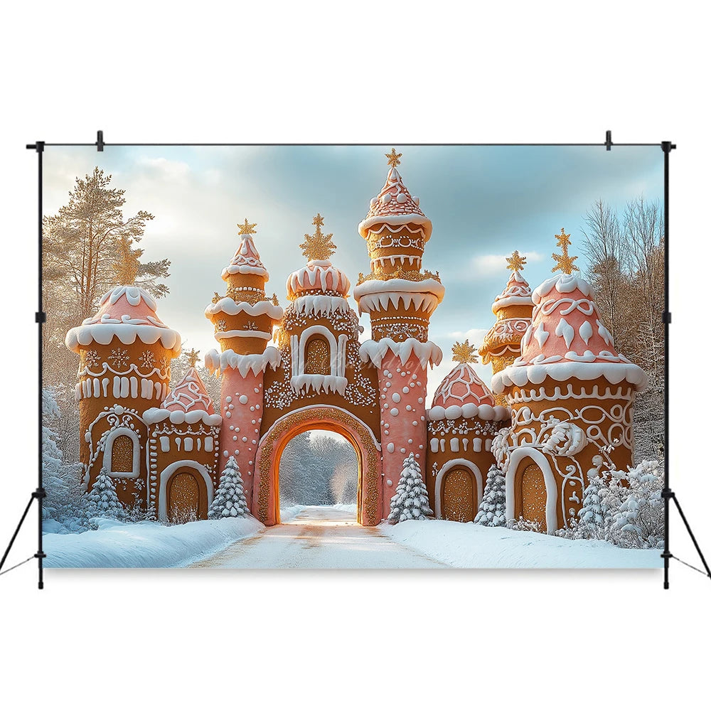 Gingerbread Christmas Fireplace With Green Garland Backdrop Winter Castle Kid Baby Cake Smash Photography Prop Studio Background