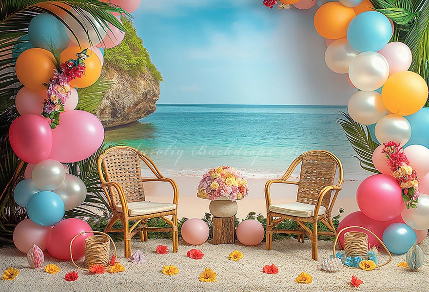 Hawaii Theme Photography Backdrop Room Set Up With Balloons and Plam Trees Kids Baby Cake Smash Photocall Studio Backgrounds